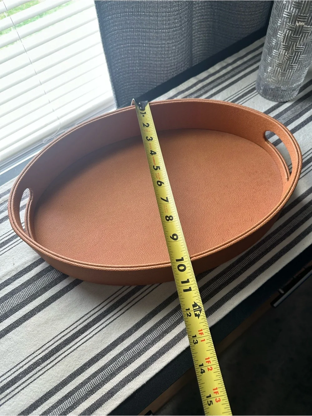 Faux Leather Oval Serving Tray - Brown
